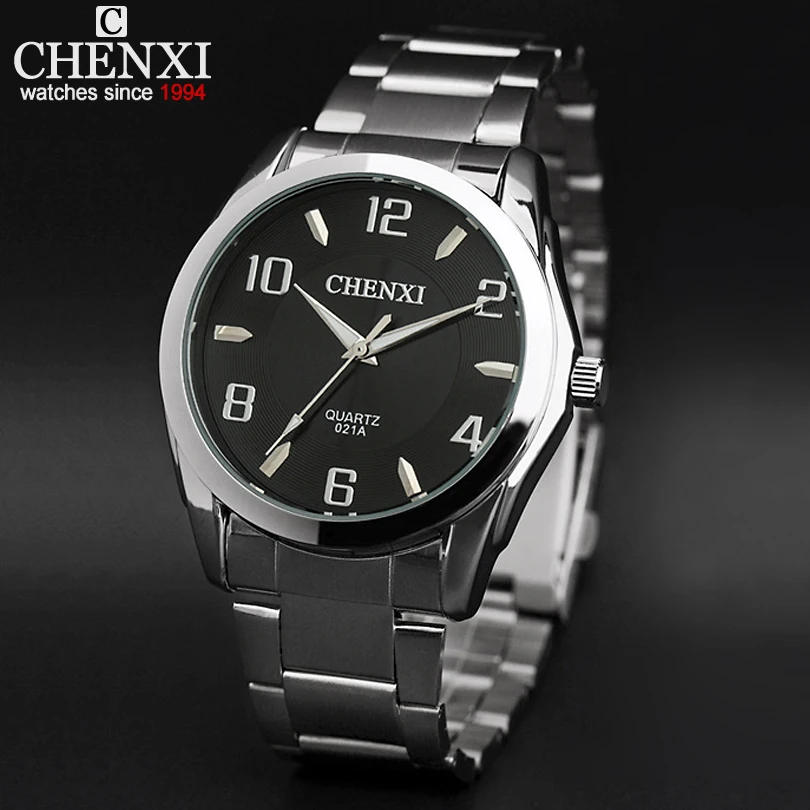 Новое поступление, мужские Модные деловые часы с цифровым контрактом, праздничный подарок, есть тег CHENXI, мужские Стальные кварцевые часы 021A