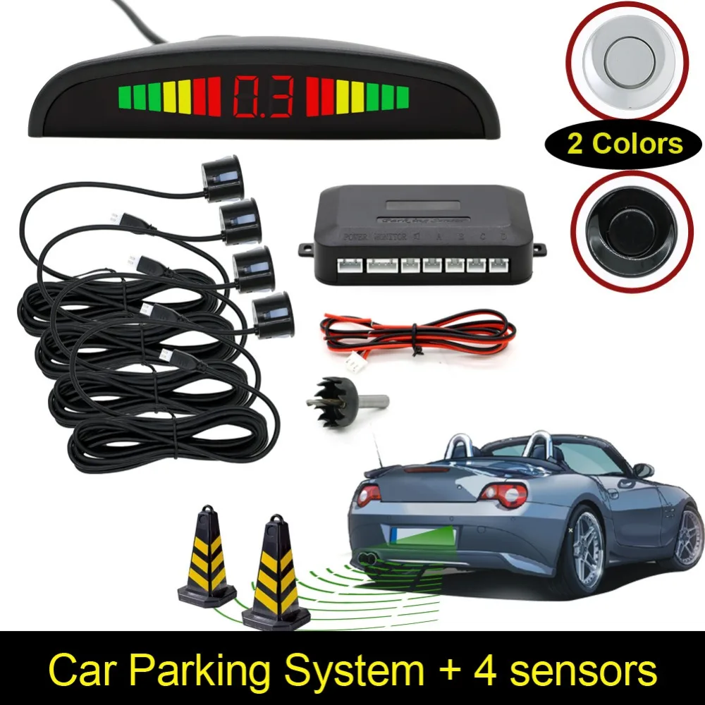 Car Auto LED Display Reverse Backup Radar System Buzzing Sound Warning with 4 font b Parking