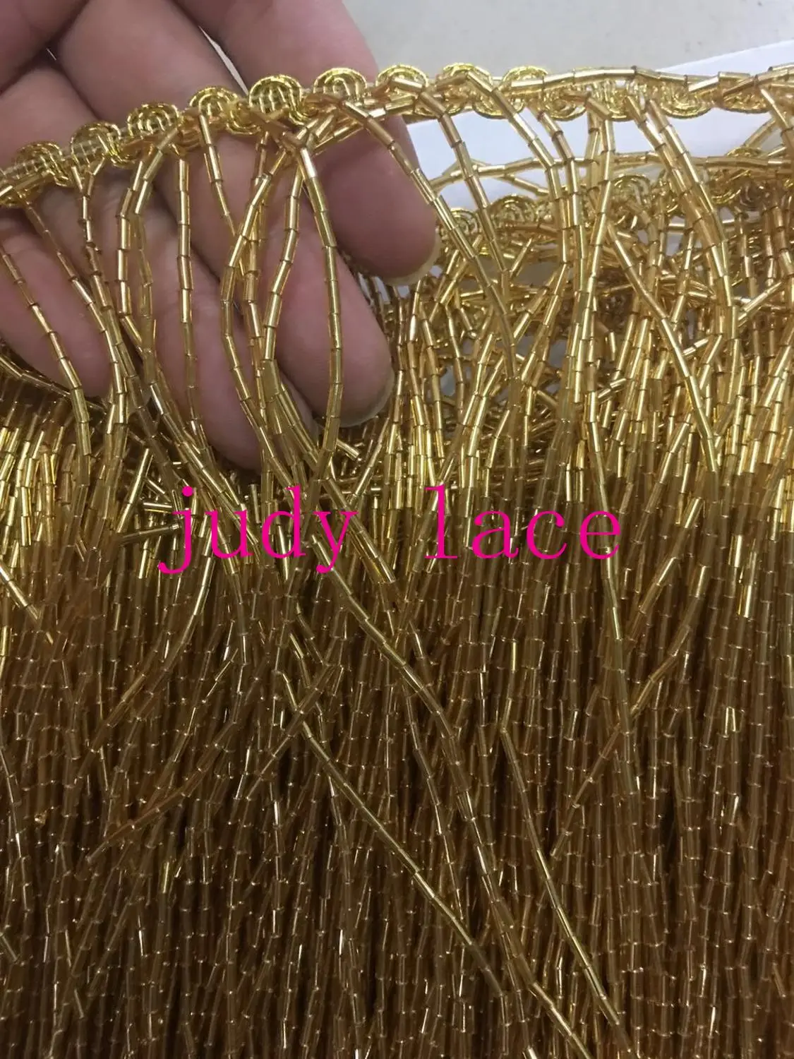 Best stock 5 yards bag ym353# 30 cm gold bead tube tassel plastic products used for stage decoration costumes dress accessories
