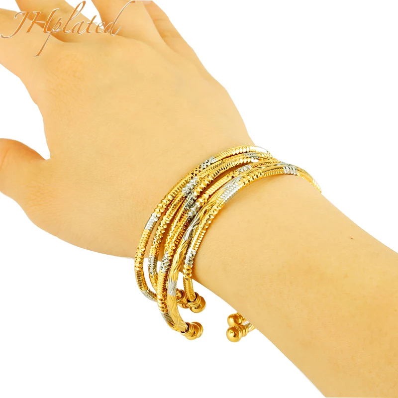 6pcs Gold Africa Jewelry Ethiopian Two-Tones Ball Color Bangle Bracelet Beads for Women