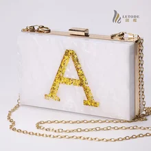 Блестящая акриловая вечерняя сумка-клатч с золотым буквенным принтом для женщин, модные сумки для свадебной вечеринки, сумка на плечо с цепочкой, сумка-мессенджер