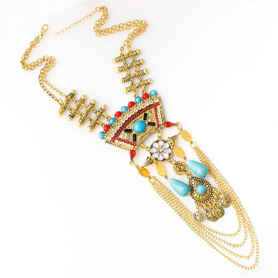 African style bohemian ethnic style series accessories alloy pendant multi-layer tassel necklace (4)
