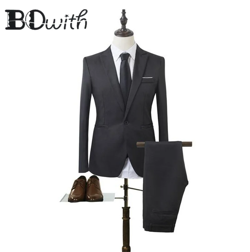 Красивый черный свадебный мужской костюм с острым воротником на одной пуговице, приталенный костюм из 2 предметов, пиджак + брюки для