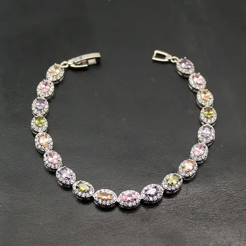 

Pretty Jewelry For Women Peridot MorganiteKunzite 925 Sterling Silver Women Links Chain Bracelet 7 Inch TF986