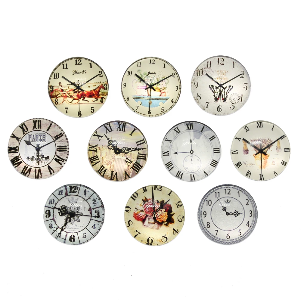 10pcs/lot New Fashion 25mm Round Mixed Clock Retro Clock Pocket Watch DIY Glass Cabochon Mixed ...