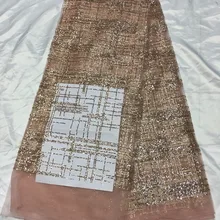 5 ярдов Золотой цвет шампанского Роскошная сетка тюль ручная печать ткань с блестящим кружевом для свадьбы/вечернее платье/вечерние