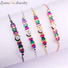 10 шт., модные красочные CZ регулируемые скользящие Цепи Очаровательная Femme радужные браслеты микро Pave CZ бар мульти циркония браслеты