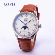 42mm Parnis Auto Date Automatic Power Reserve Men s Mechanical Watch White Dial Blue Numbers PA4002