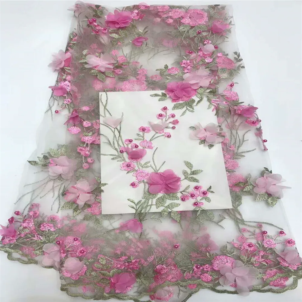 

Flower color african 3d tulle lace fabric with beads french lace fabric high quality 3d tulle net lace fabric HJ647-2