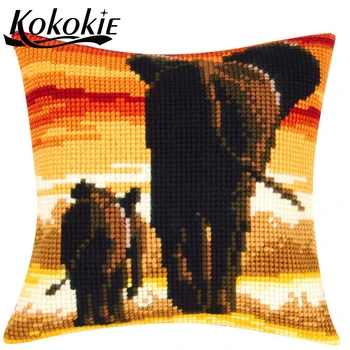 

handicraft elephant pattern pillowcase embroidery cross stitch kits embroider needlework kits DIY cushion mat throw pillow case