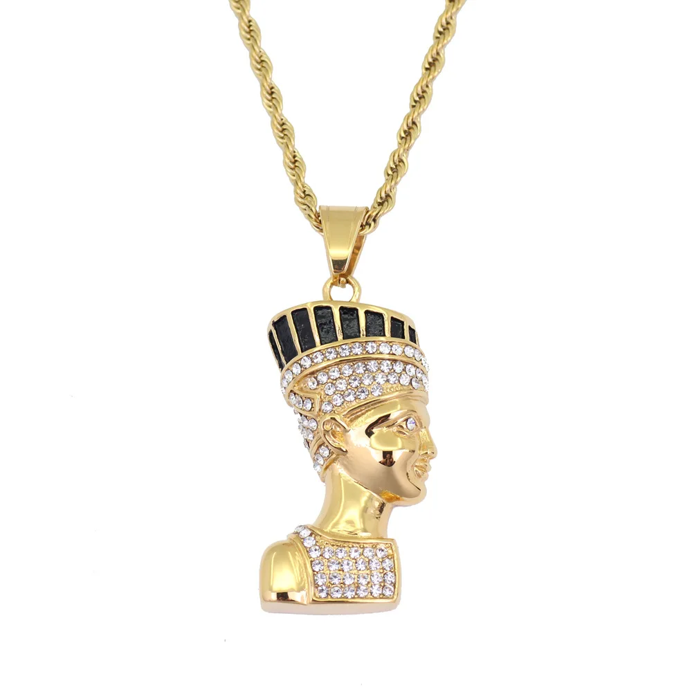 

60CM Gold Stainless Steel Chain Necklace Alloy Egyptian Pharaoh Queen Pendant Necklace Best Gift Europe America Hip Hop Jewelry