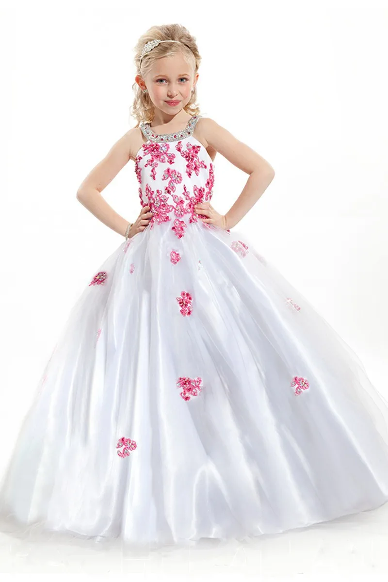 Розовое длинное платье с кружевной аппликацией для детей, vestido de daminha de organza, Платья с цветочным узором для маленьких девочек на свадьбу