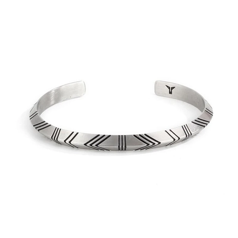 

Europe Jewelry Simple Style Stainless Steel Vintage Silver Triangle Letter Cuff Bangle & Bracelets For Women Men Jewelry