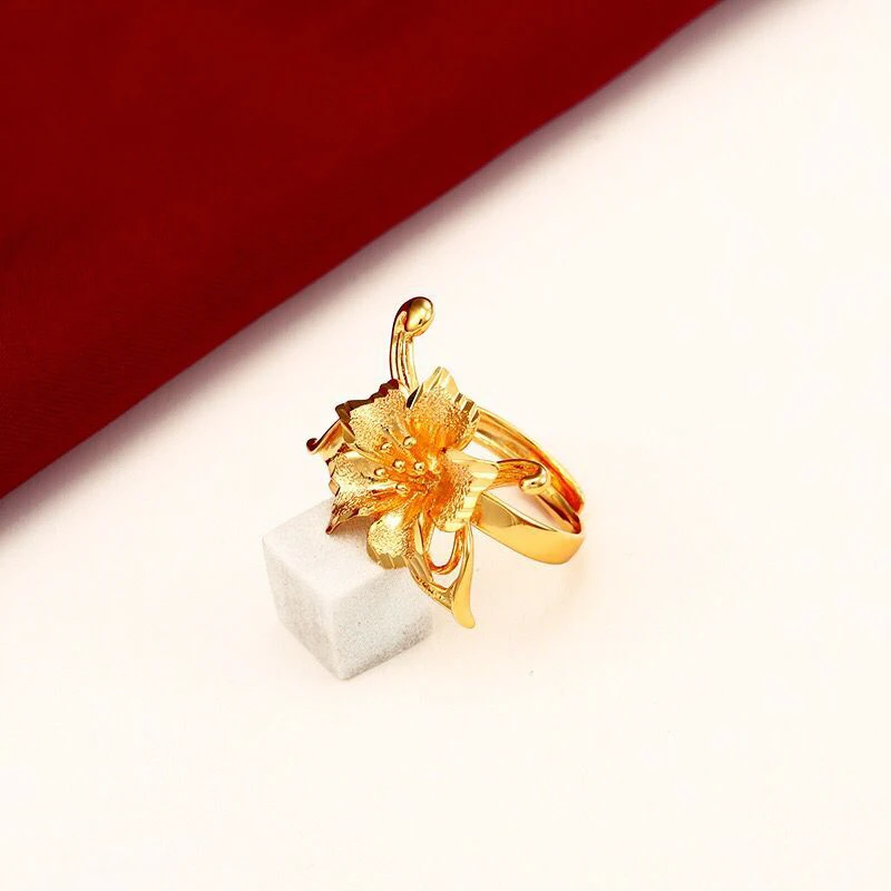 

MxGxFam 24 k Pure Gold color Flower Rings ( adjusted ) For Women Mother Friends Girls Nickel Free XP Jewelry