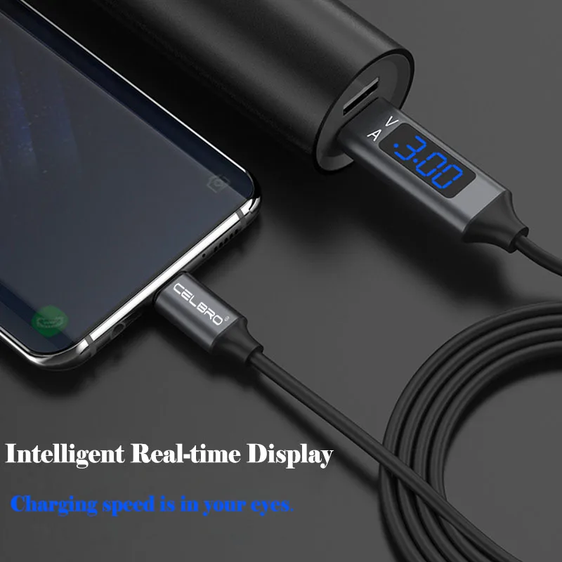 Зарядный кабель с цифровым светодиодным дисплеем Micro Usb Type C 3A Тип для Samsung Note10 S10