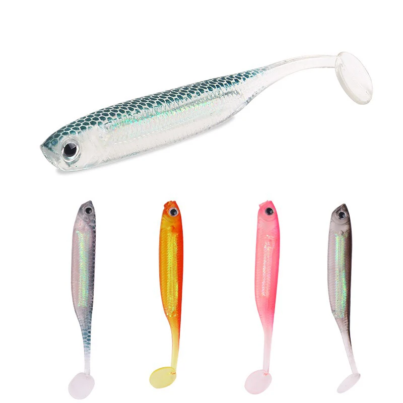 

5pcs 7cm 2.2g 3D Eye soft Fishing Lure Soft Bait Shad Worms Bass Pike Minnow Silicon rubber Fishing Rainbow color Tackle