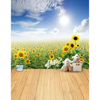 

Fantastic Vinyl blue sky white clouds sunflowers children photography backdrops for newborn photo studio portrait background