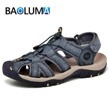 

2020 Beach Men Sandals Genuine Leather Men Shoes Summer New Large Size Men's Sandals Men Fashion Sandals Slippers Big Size 38-46