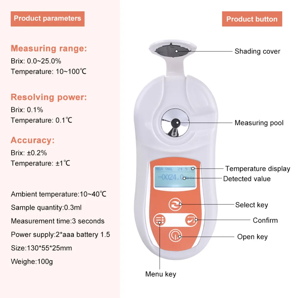 Yieryi Цифровой рефрактометр по шкале Брикса 0-25.0% PAL-101 прибор для измерения концентрации жидкости