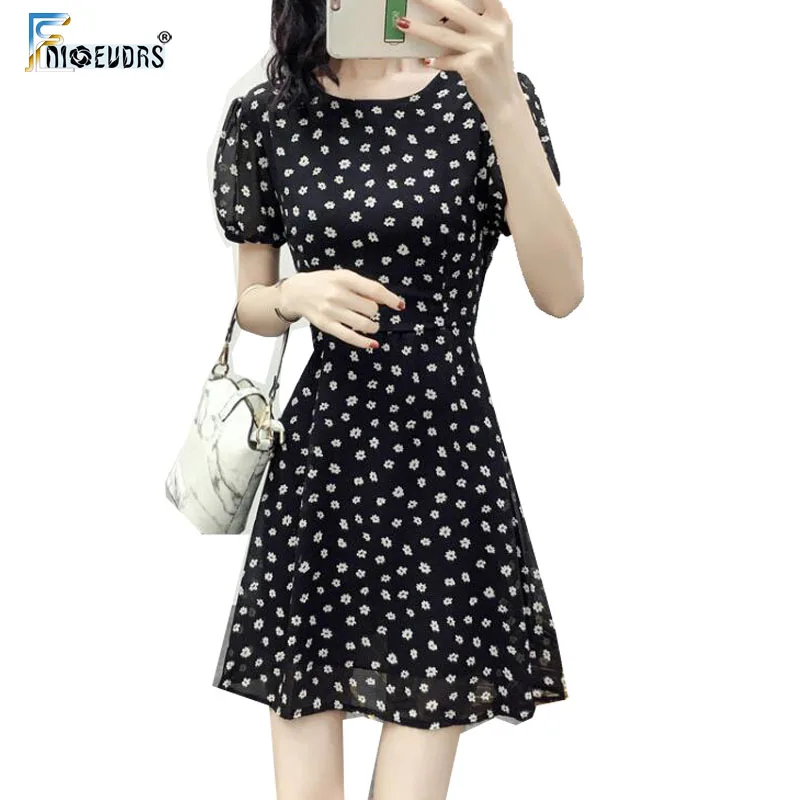 

Woman Summer Dresses Bow Tie Slim Waist A Line Little Small Design Korean Japan Style Preppy Girls Black Chiffon Mini Dress Cute