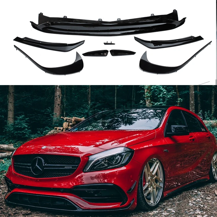 

ABS Front Bumper Splitter Spoiler for W176 A250 A350 facelift to A45 style look front lip for W176 A45 ABS material 2016~2017