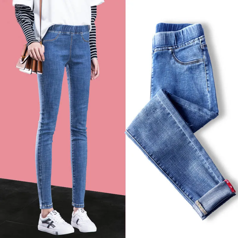 Women's Basic Bottoms skinny pencil pants vintage Elasticated denim pants Plus size stretch mom jeans women's boyfriend jeans