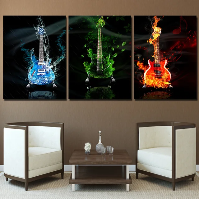 hd printed 3 panel canvas art music guitar painting wall art