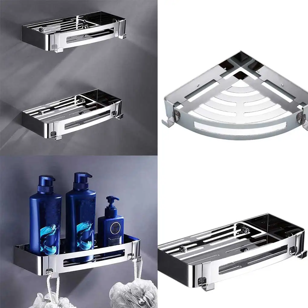 

304 Stainless Steel Bathroom Wall Mount Shelf Rack Shower Room Shampoo Soap Holder Storage Stand