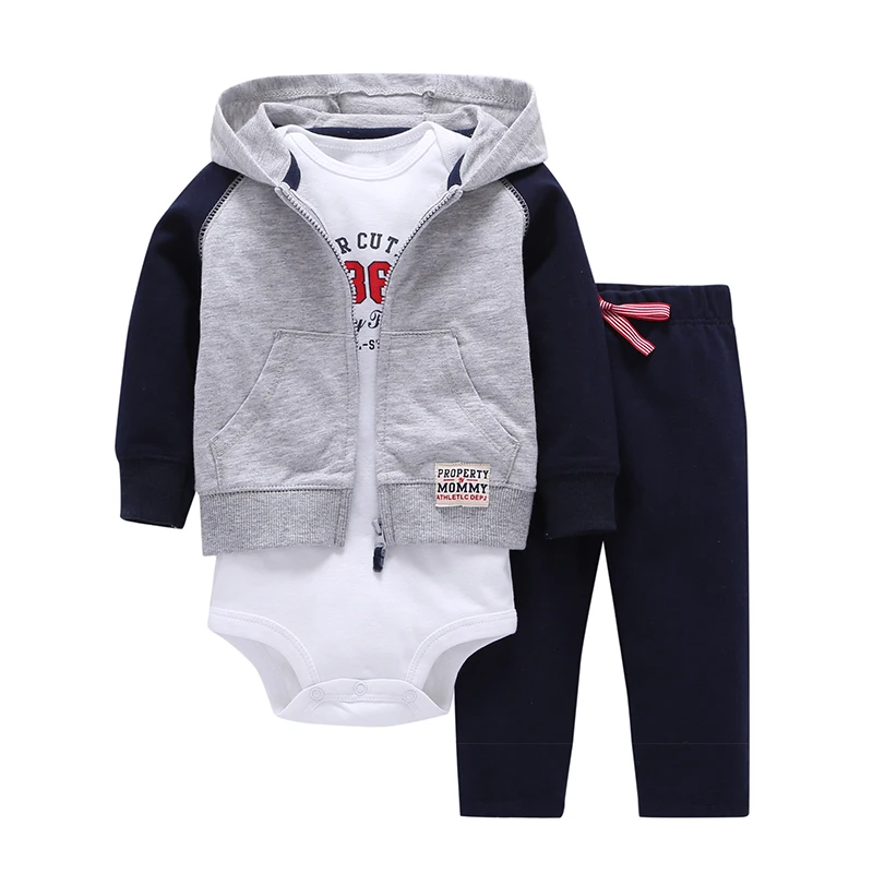 BABY BOY GIRL CLOTHES SET cotton long sleeve hooded jacket+pant+rompers new born infant toddler outfits unisex newborn clothing