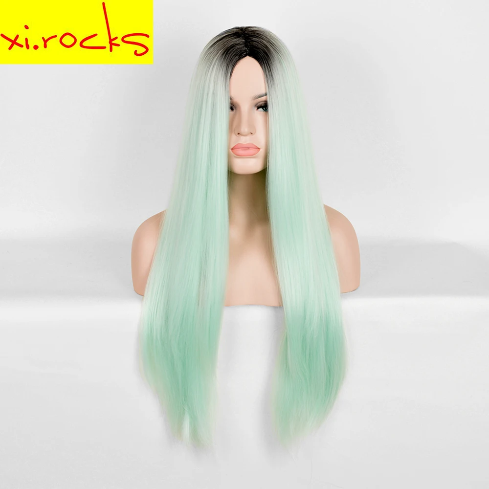 3101 Xi.Rocks Straight Wig Long Green Hair Synthetic Ombre Female Hair Woman Wigs For White Black Woman Natural Hair Cosplay