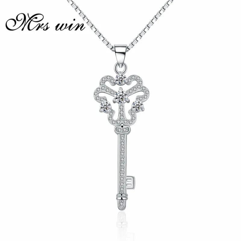 Миссис Win Подлинная 925 Серебряный кулон Цепочки и ожерелья белый ключ Jewelry