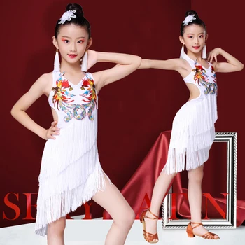 

New children's Latin dance fringed skirt 2019 new children's summer practice clothes girls competition test performance clothing