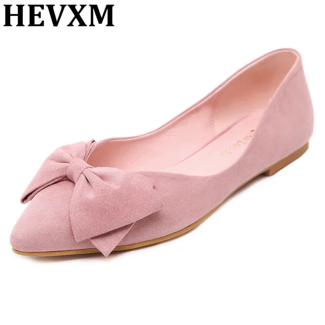 HEVXM Korean Lady Ballet Flats 2017 Sweet Bow Pointy Toe Women's Flats
