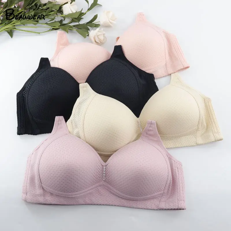 Beauwear Plus Size No Rims Bras for Women Soft Wire Free Cotton Bra Plus Size Sleep Underwear Thin Cup Soutien Gorge 36-44 B C