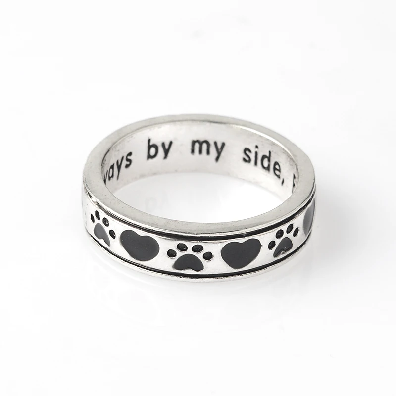 

Always by my side, Forever in my Heart Animal Pet Ring Dog paw footprints Love Heart Jewelry Ring For Dog parent Free Shipping