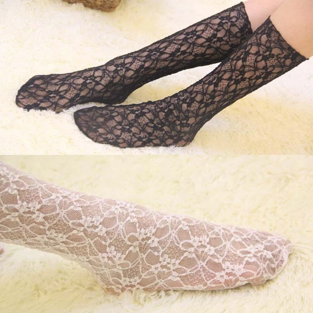 Transparent Ankle Floral Ruffle Vintage Socks Ladies Net High Boot