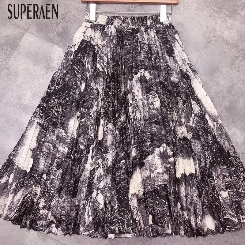 

SuperAen 2019 Spring and Summer New Women Skirts Wild Fashion Casual Ladies Skirts Elastic Waist Retro Skirts Female