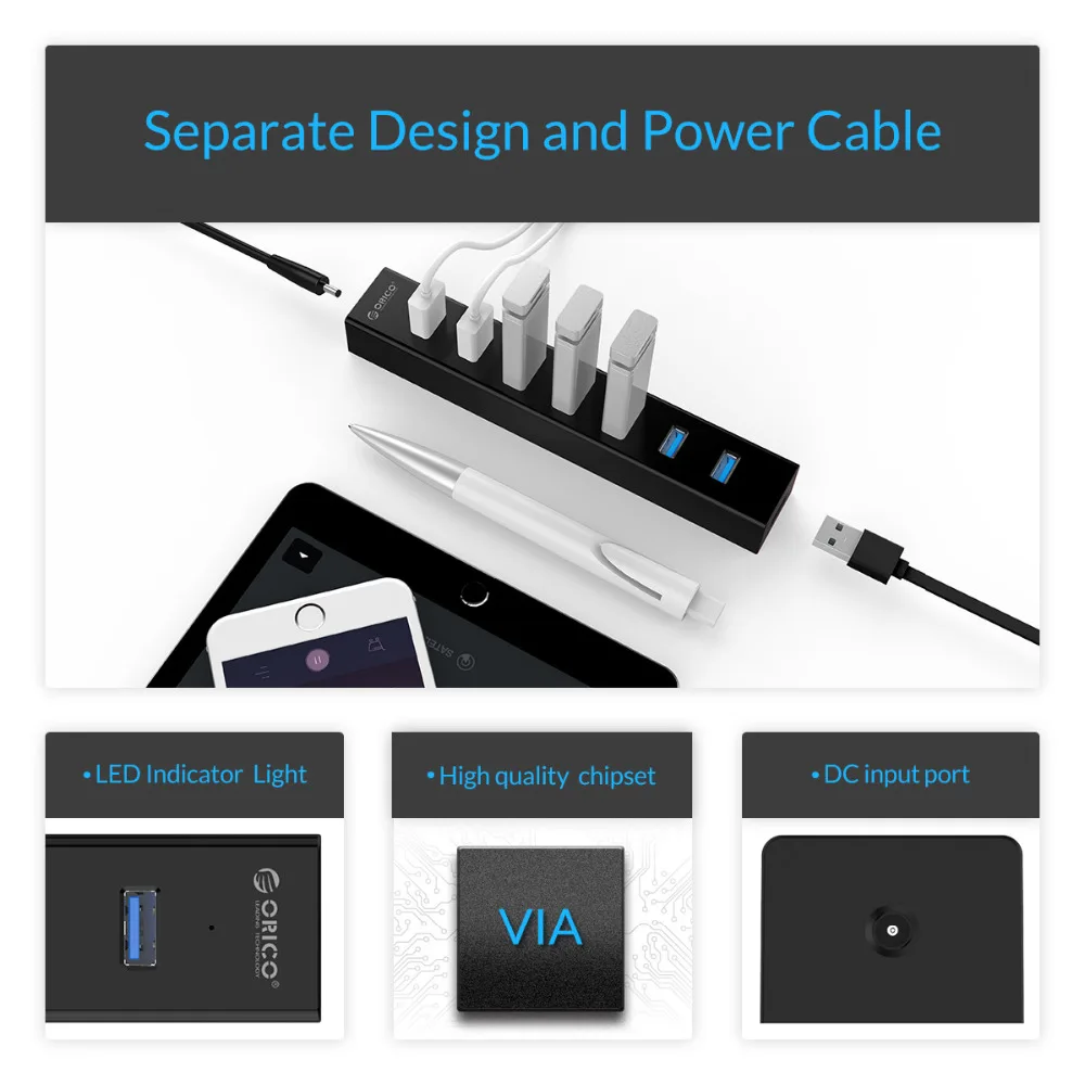 Skup ORICO H7013 High Speed 7 portów USB3.0 HUB przenośne biurko USB Splitter z zasilaniem przejściówka do tabletu laptop Notebook