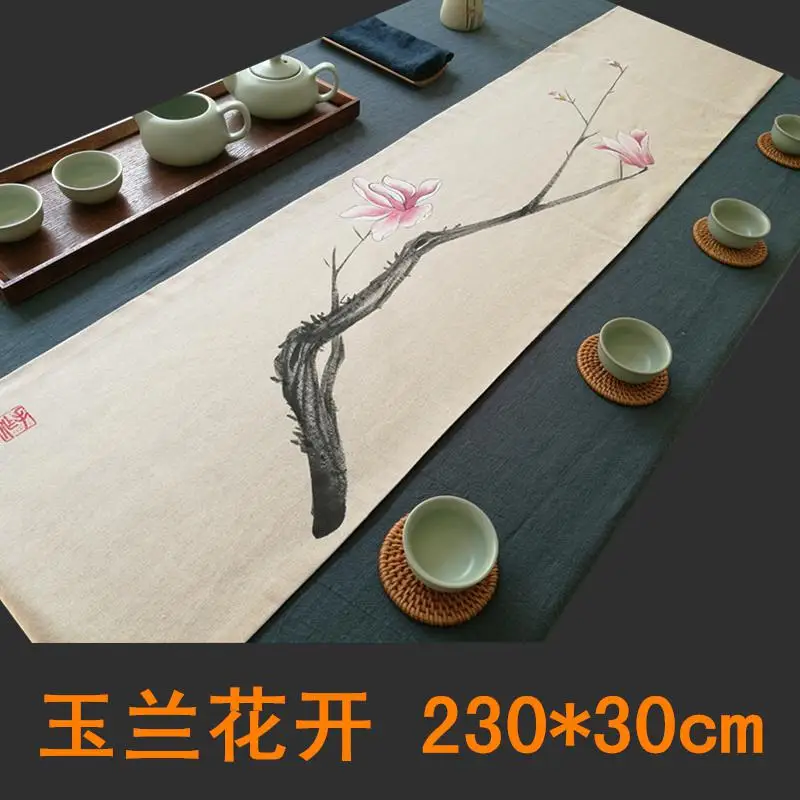 Двухслойный чайный стол Лен дзен ручная роспись ткань коврик флаг из Хлопка Большая церемония на заказ 300*30 см - Цвет: 230and30cm