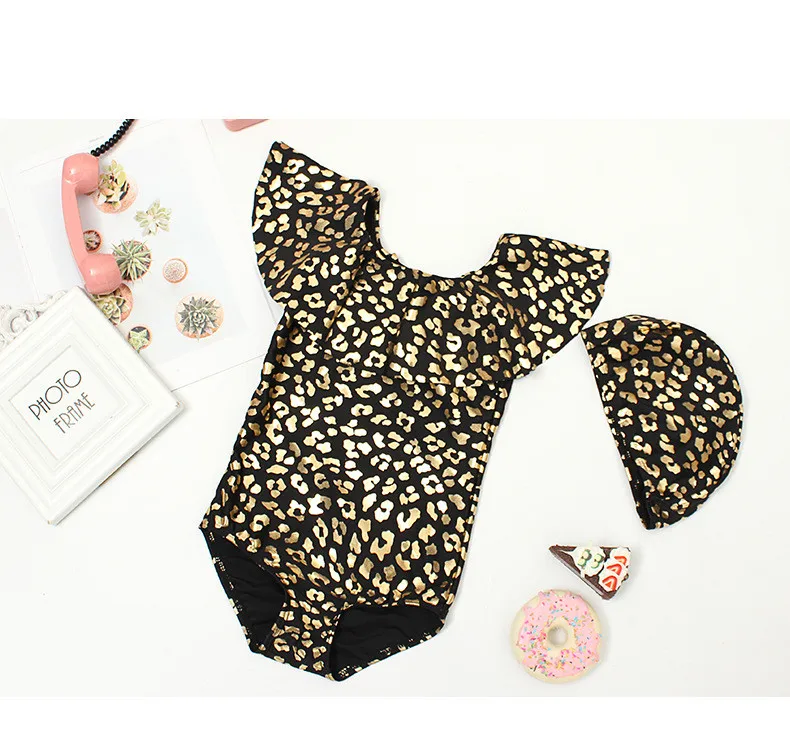 Детская одежда кружевное платье для маленьких девочек с леопардовым принтом Ruflle Цельный купальник; детский купальник принцессы ванный комплект костюм Костюмы YZ19063