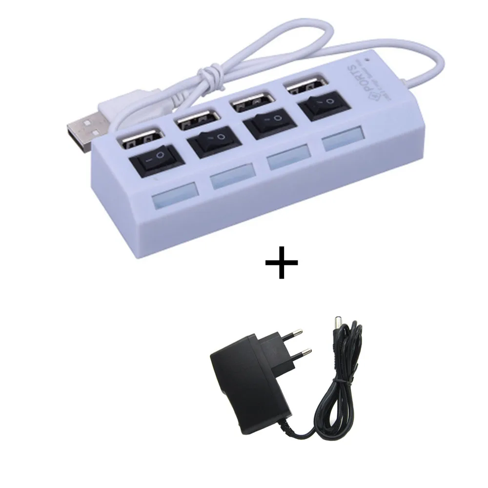 Usb-хаб 2,0 4/7 портов usb-хаб разветвитель с переключателем вкл/выкл или ЕС/США адаптер питания для MacBook ПК ноутбука USB мультиразветвитель концентратор - Цвет: 4 Port White With EU