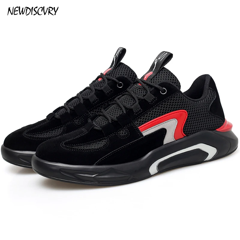 

NEWDISCVRY Mesh Men,s Chunky Sneakers 2019 Breathable Men Platform Shoes Comfort Male Basket Man Dad Trainers Black