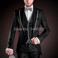 Дизайн в обтяжку черный Официальный Мужской костюм жениха смокинги друзей жениха лучшие мужские свадебные костюмы(пиджак+ брюки+ жилет+ бант