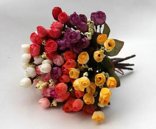 Искусственный цветок бутон розы цветы филиалы, небольшой пластиковый поддельные шелк цветок украшения