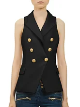 SS16 Women Brand Classic Tailoring Sleeveless Gold Buttons Double-breasted Top Vest