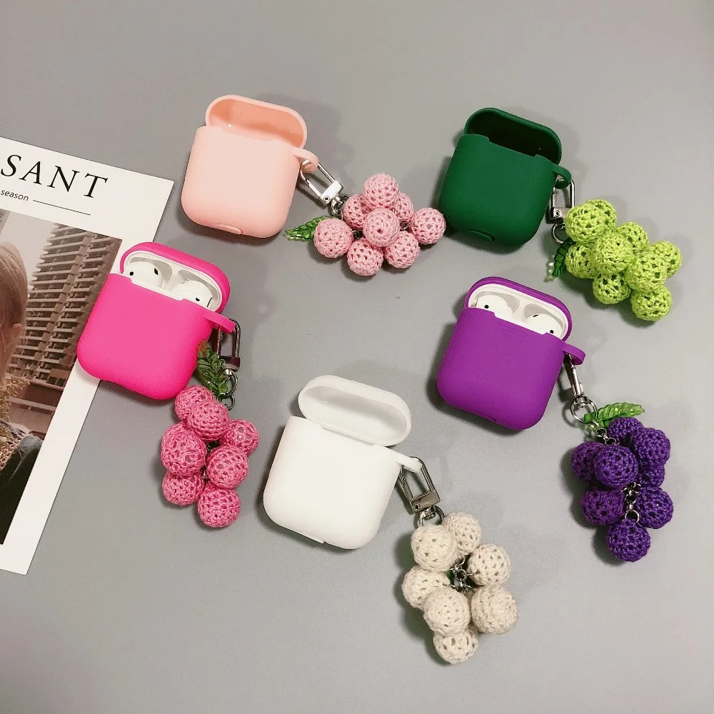 

Cute Fruit Grape PVC Action Figure Model Keychain Cartoon Dolls Key Ring Silicone AirPods Protective Cover