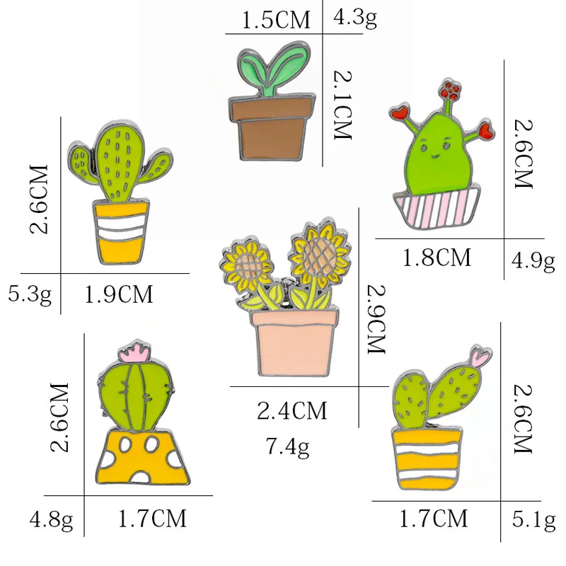 6 Pin милый мультфильм Подсолнух зеленый с изображением кактуса в горшке Броши для женщин растения эмаль значки на рюкзак Бижутерия Аксессуары безделушки