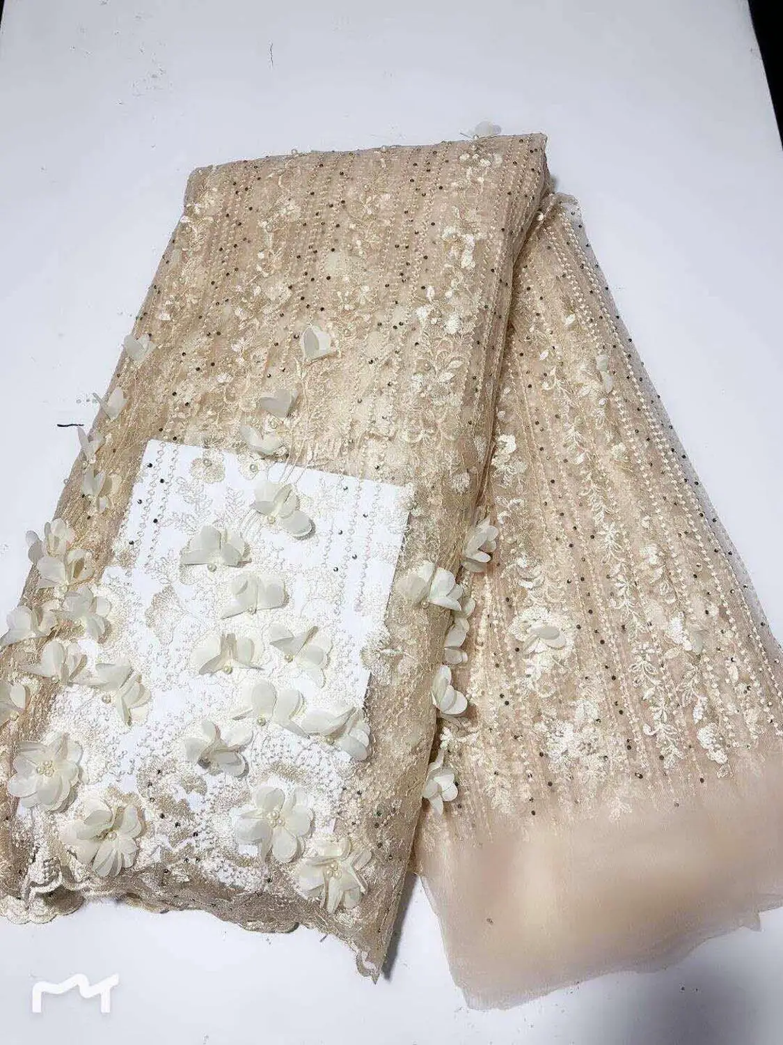 

Elegant Applique Nigerian French Tulle Lace Fabric With Beads Teal African Mesh Net Lace Fabric For Wedding 5Yards (519