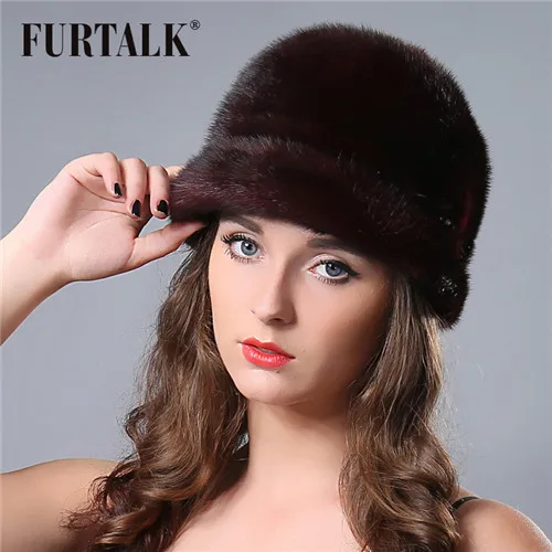 FURTALK русская зима, настоящая норковая шапка-ведро для женщин, теплая шапка из натурального меха норки - Цвет: red