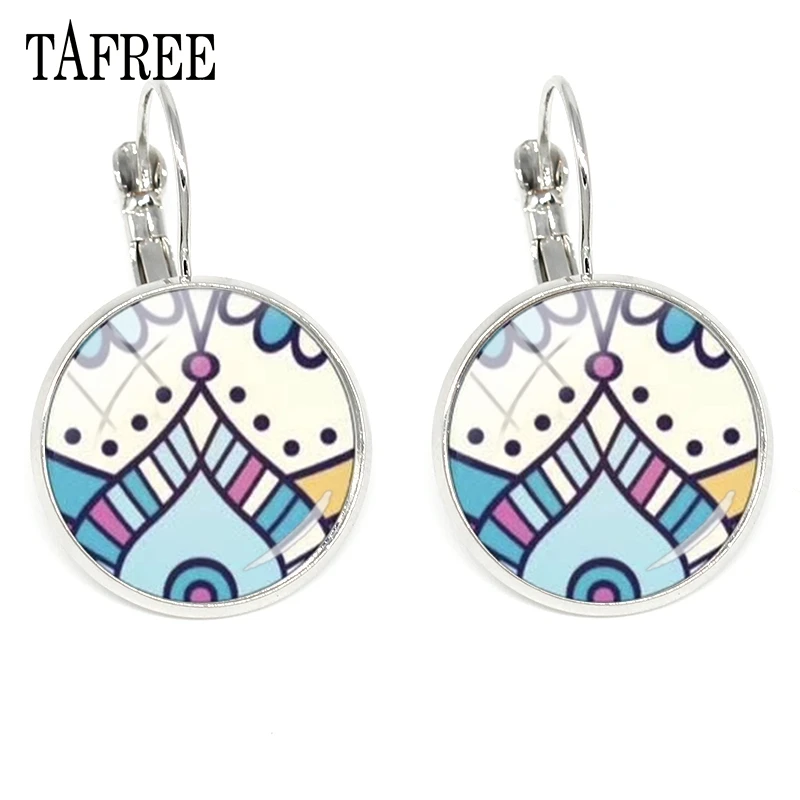

TAFREE Mandala Flower Clip Earrings Sacred Geometry Yoga Earring Art Photo Glass Cabochon Metal Fashion Jewelry HN224